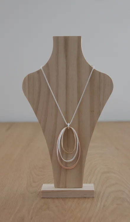 Baobab - Metal Necklace: Silver Chain With Long Large Oval Trilogy (Gold, Silver & Rose G) | LNM3