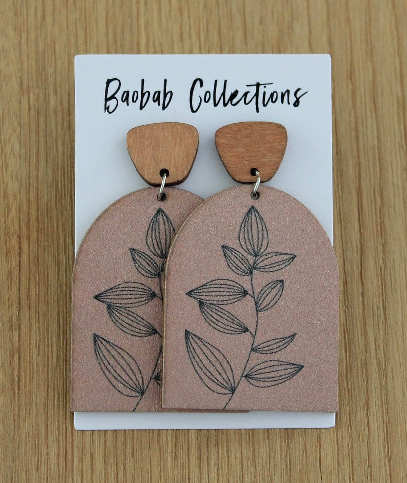 Baobab - Wooden Floral Earring: Blush Leaves | LEWF2