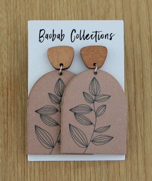 Baobab - Wooden Floral Earring: Blush Leaves | LEWF2