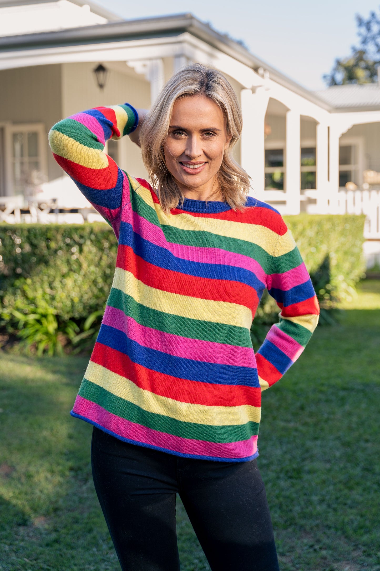 See Saw Lambswool Blend Bright Multi Stripe Sweater | SS607