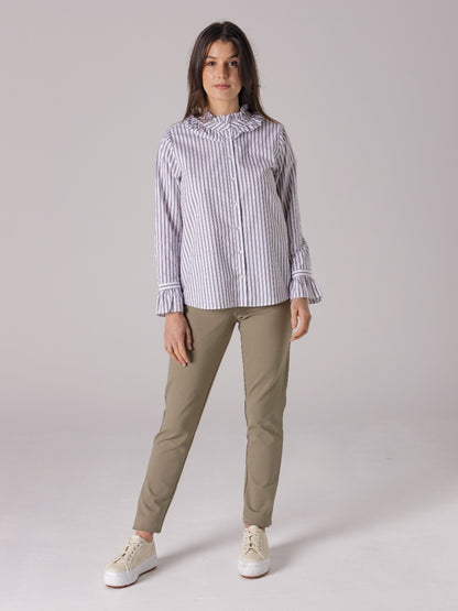 Yarra Trail Frilled Stripe Shirt Willow | YT23W4993
