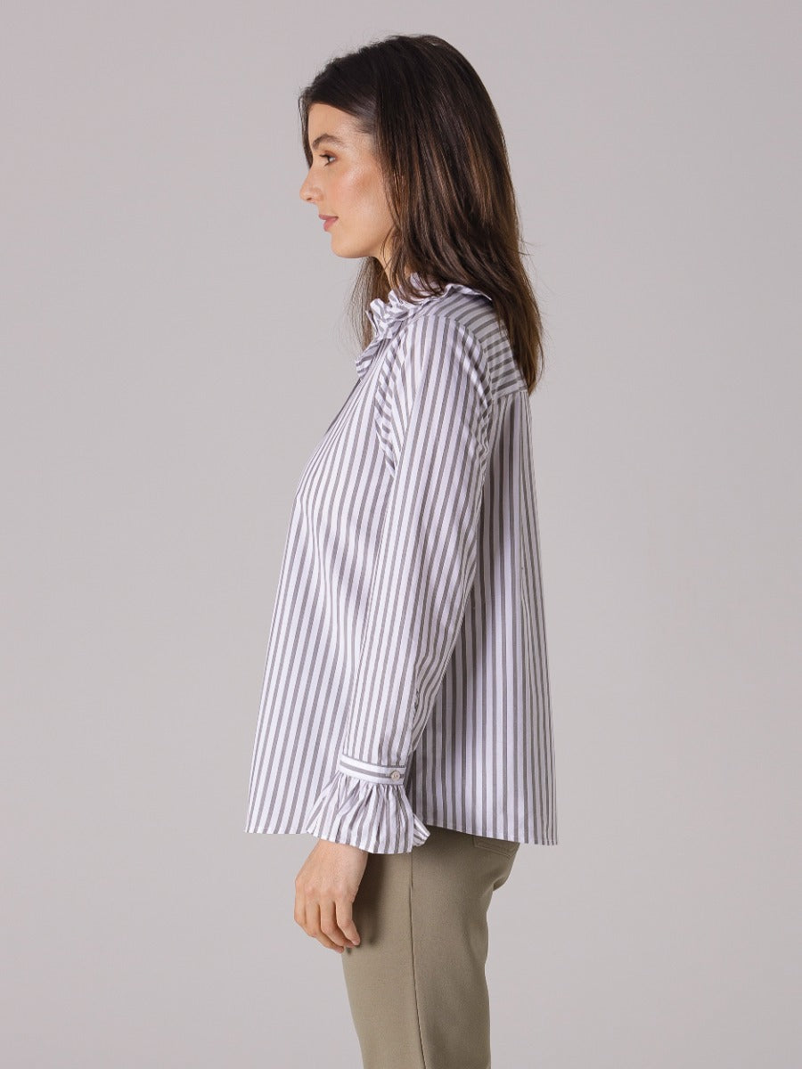 Yarra Trail Frilled Stripe Shirt Willow | YT23W4993