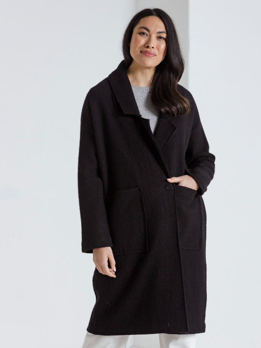 Marco Polo Long Sleeve Boiled Wool Coat Black | MP33432